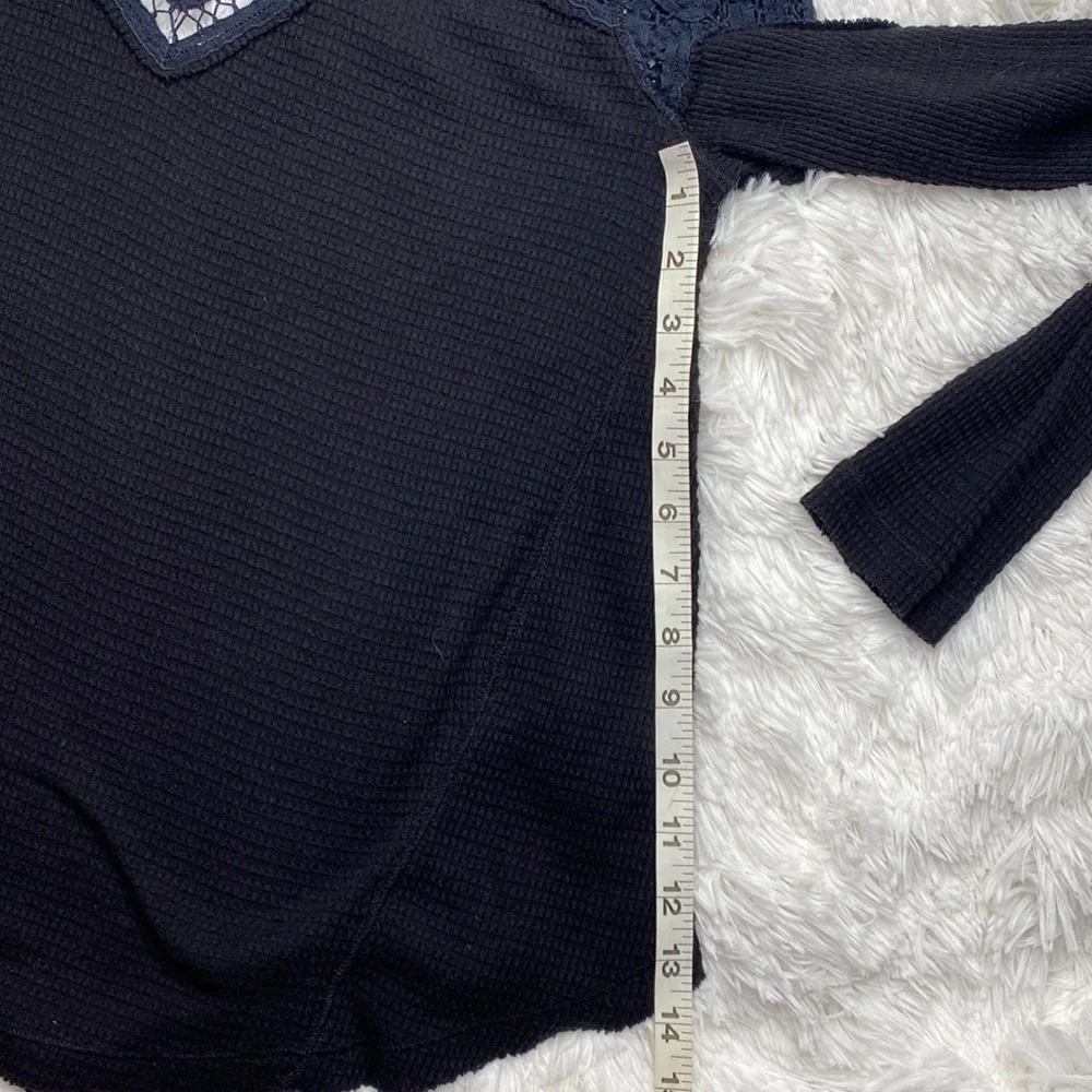 Free People‎ Lace Oversized Black Waffle Knit Thermal